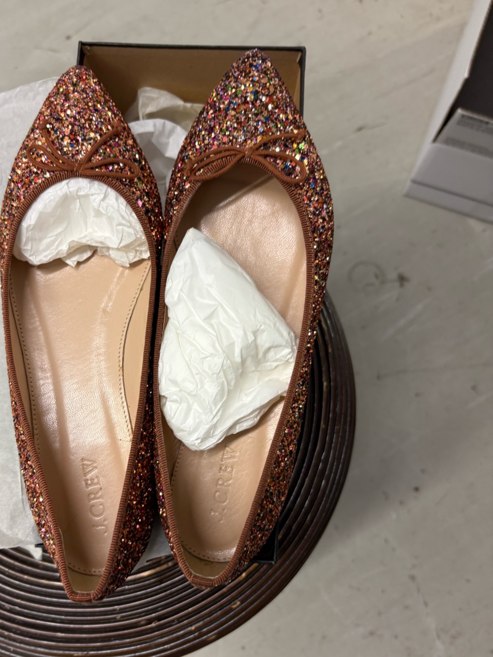 J. Crew Gemma Gold Glitter Flats. Size 9. Like New.